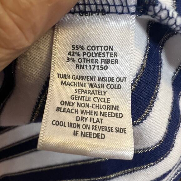 Quacker Factory Blue White Striped Top Size XL Ship’s Wheel 3/4 Sleeve Nautical - Picture 5 of 6